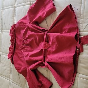 Marc by Marc Jacobs Red Belted 3/4 Jacket Hidden Button Zip Front Puff Collar